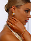 Gold Rim Pearl Stud Earrings - Earrings - ONNNIII