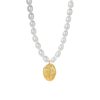 Handcrafted Rose Pendant Pearl Necklace - Double Sided