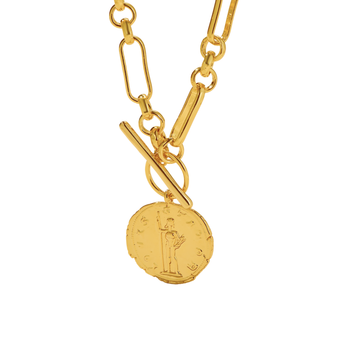 T-bar Curb Chain Necklace with Ancient Coin