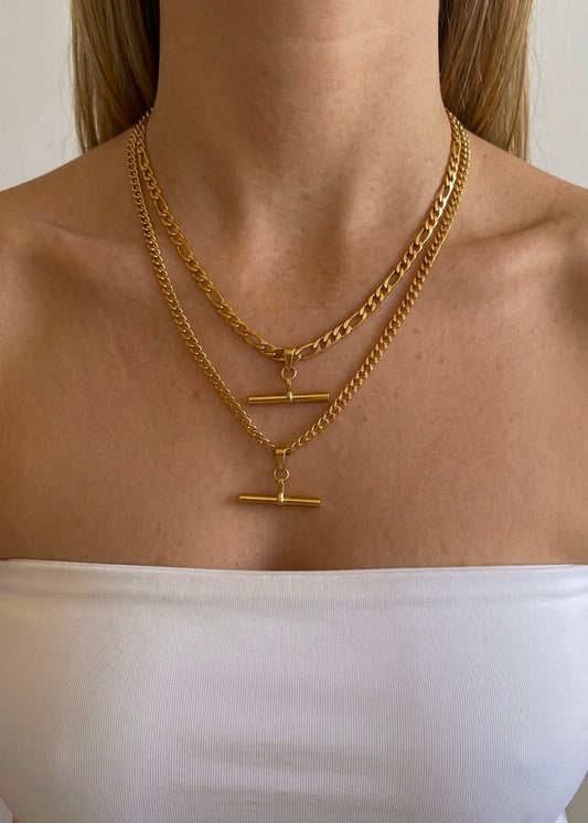 T-Bar Figaro Necklace | Gold