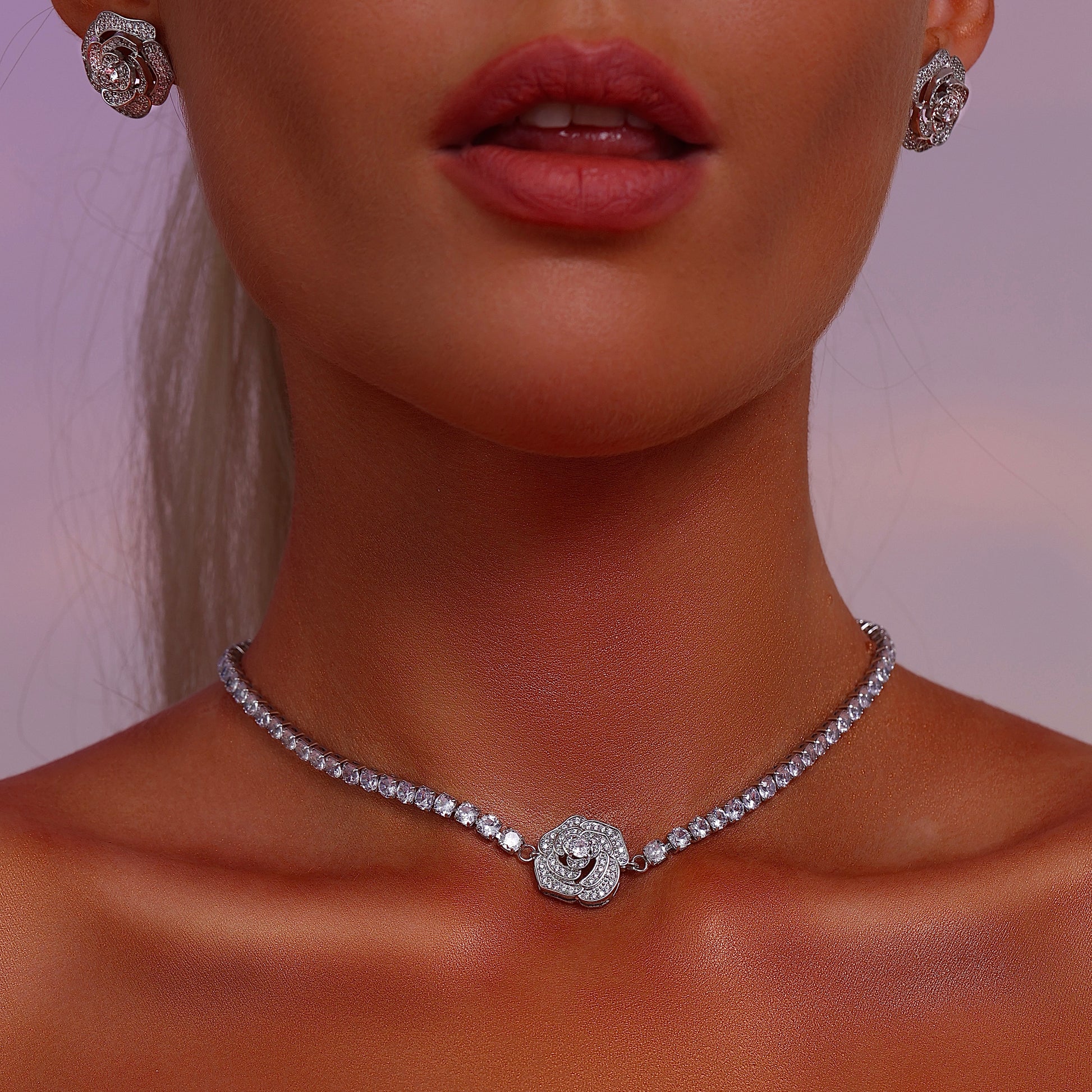 Rose Pendant Tennis Choker Necklace - Necklace - ONNNIII