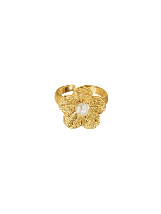 Flower Ring Inlaid with Pearl - Gold