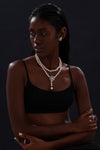 Snow Flower Pearl Drop Necklace - 4 Ways to Wear - White - Long Necklace - ONNNIII
