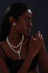 Snow Flower Pearl Drop Necklace - 4 Ways to Wear - White - Long Necklace - ONNNIII