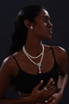 Snow Flower Pearl Drop Necklace - 4 Ways to Wear - White - Long Necklace - ONNNIII