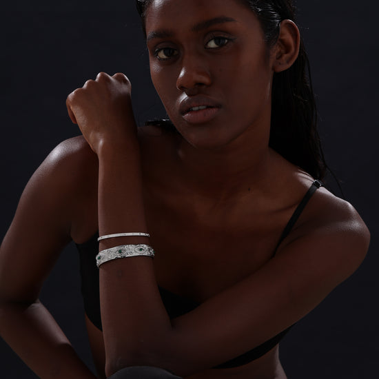 Textured Cuff Bangle - Silver - Bracelet - ONNNIII