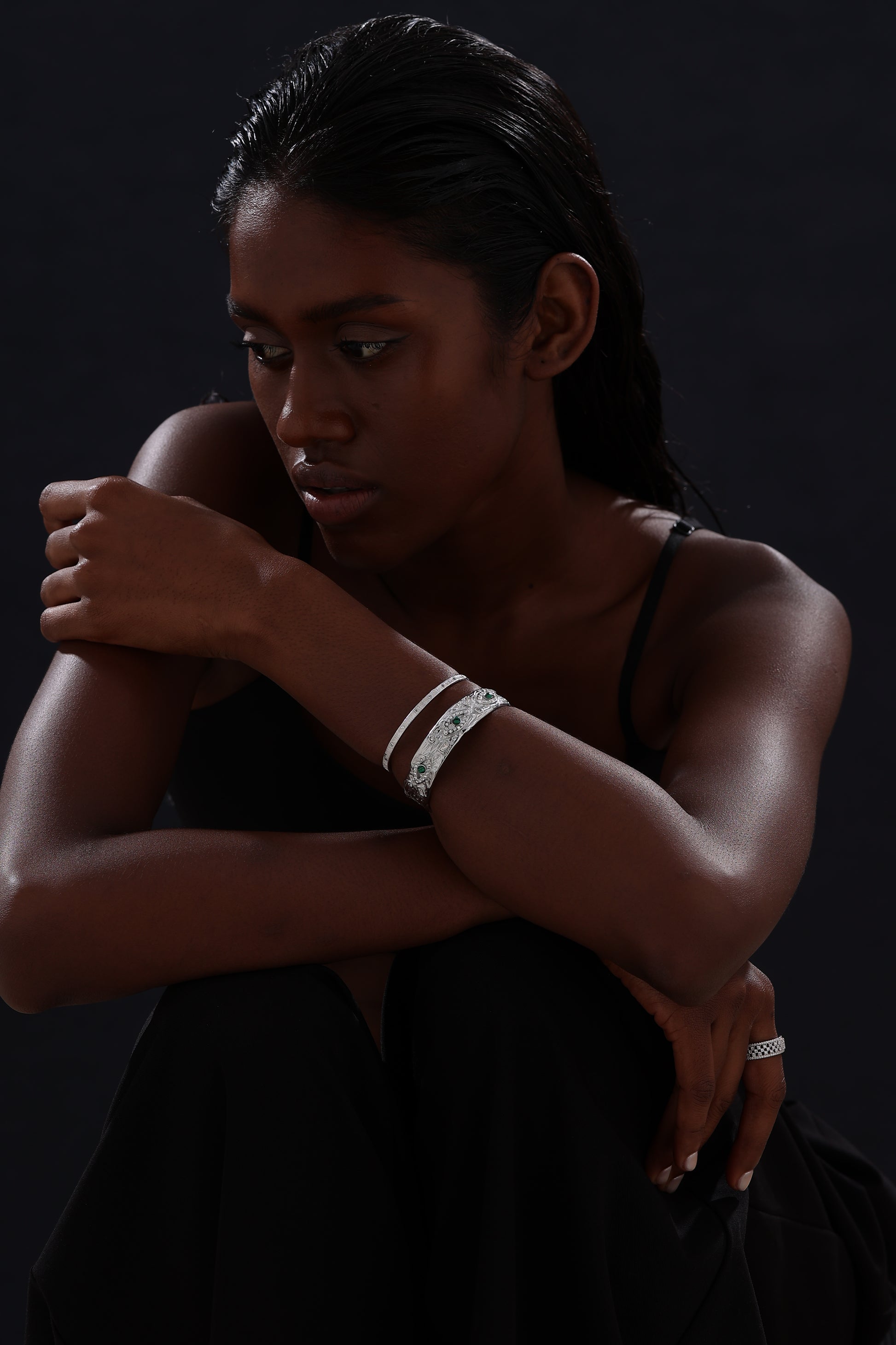 Textured Cuff Bangle - Silver - Bracelet - ONNNIII