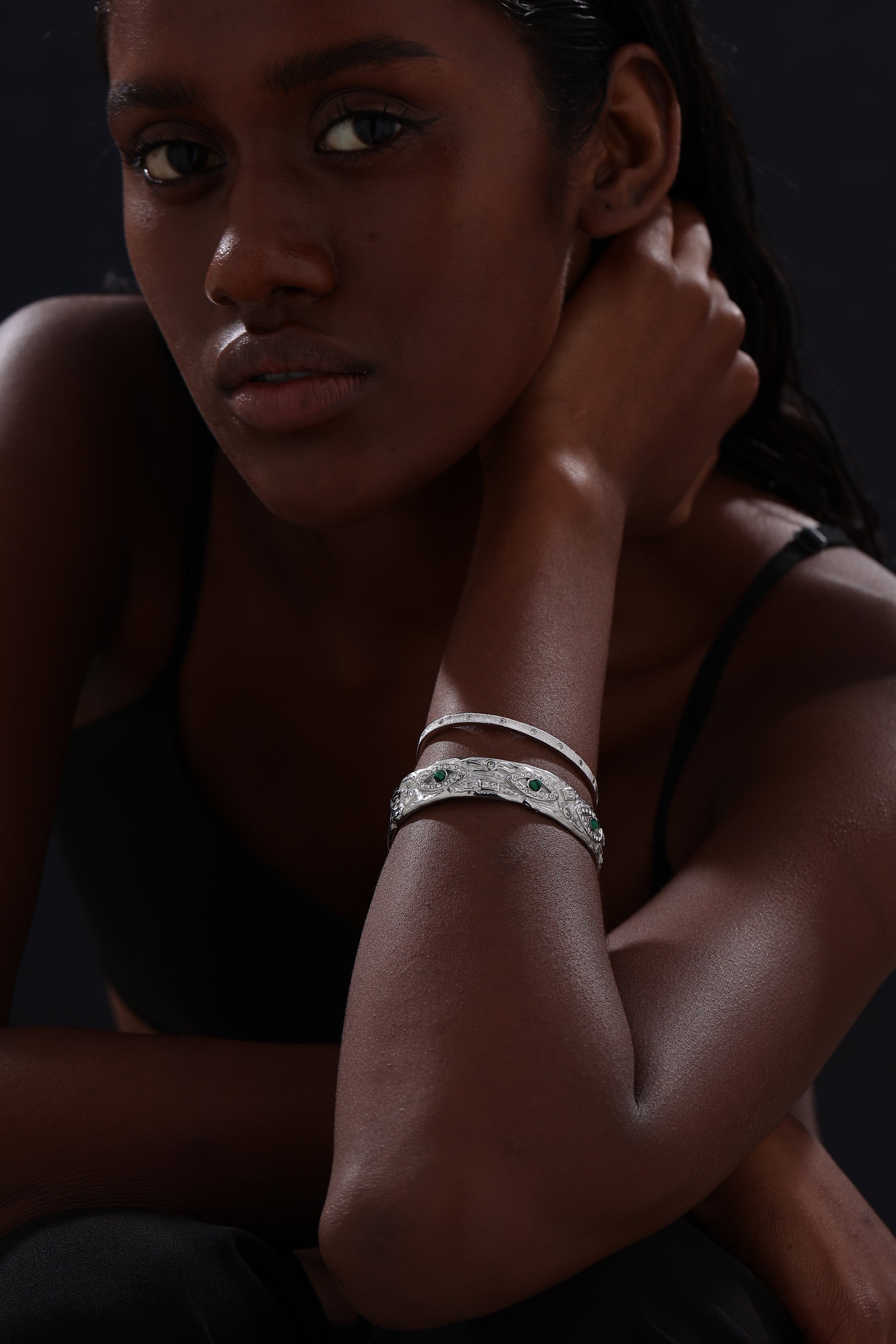 Textured Cuff Bangle - Silver - Bracelet - ONNNIII