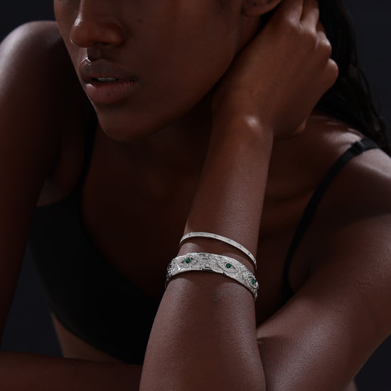 Textured Cuff Bangle - Silver - Bracelet - ONNNIII