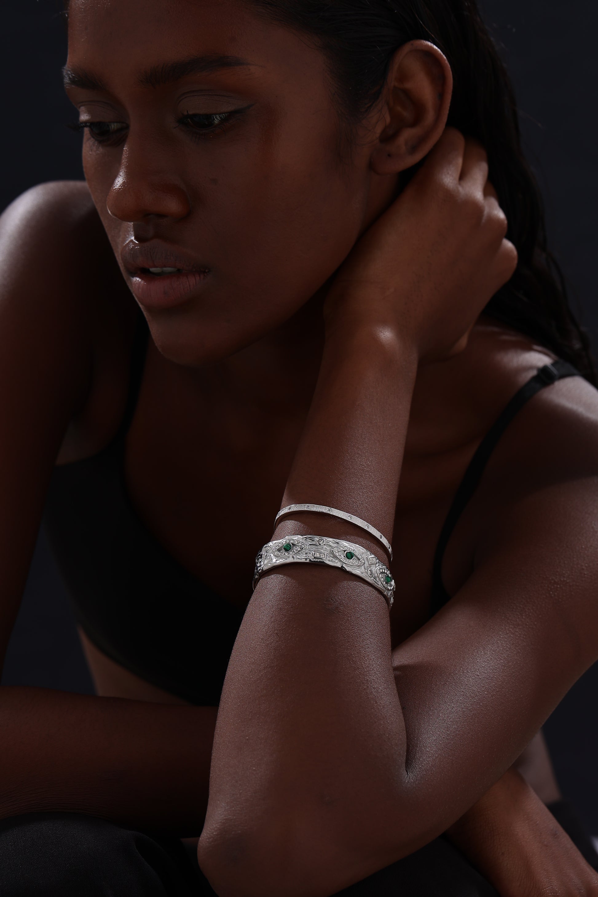 Textured Cuff Bangle - Silver - Bracelet - ONNNIII