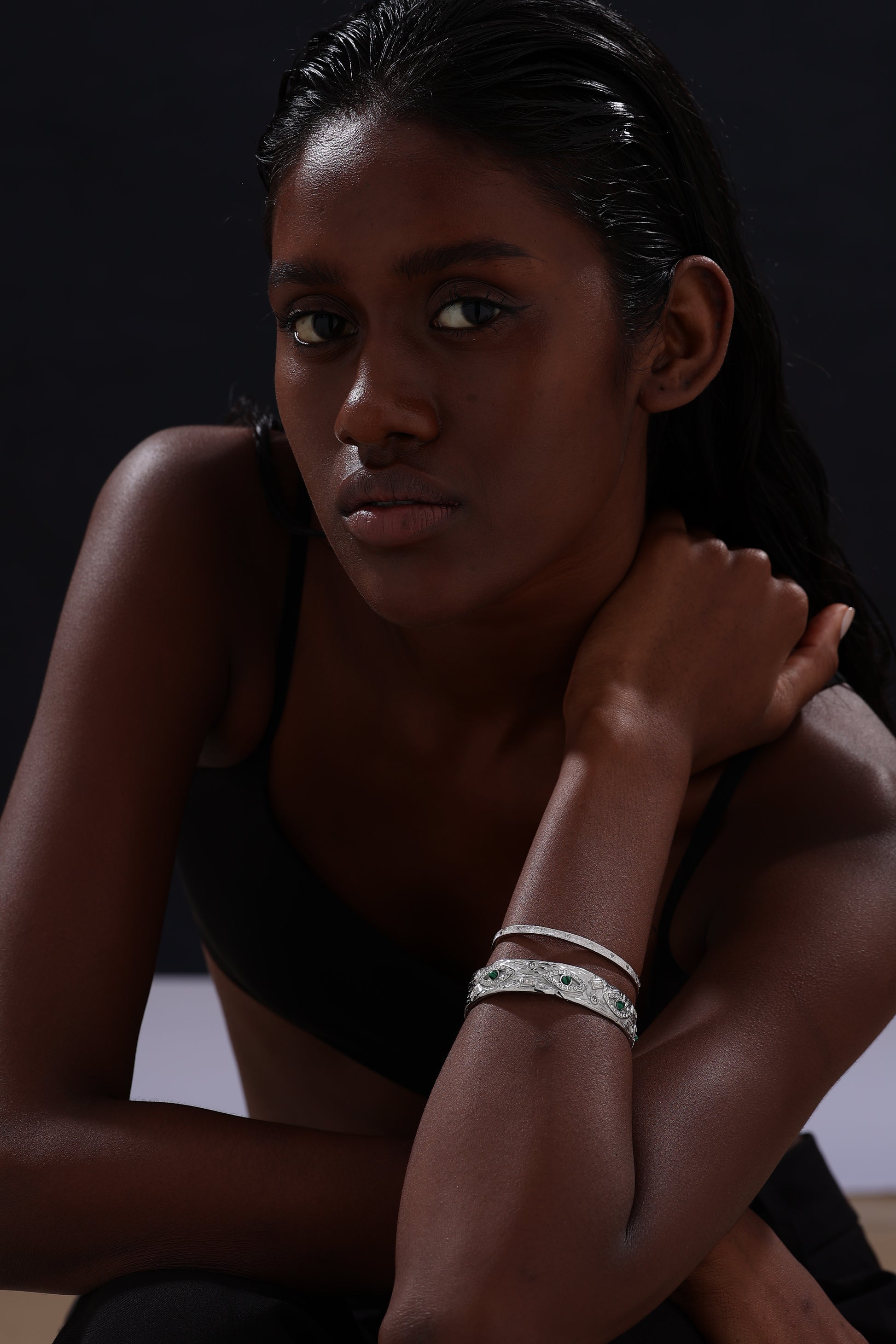 Textured Cuff Bangle - Silver - Bracelet - ONNNIII