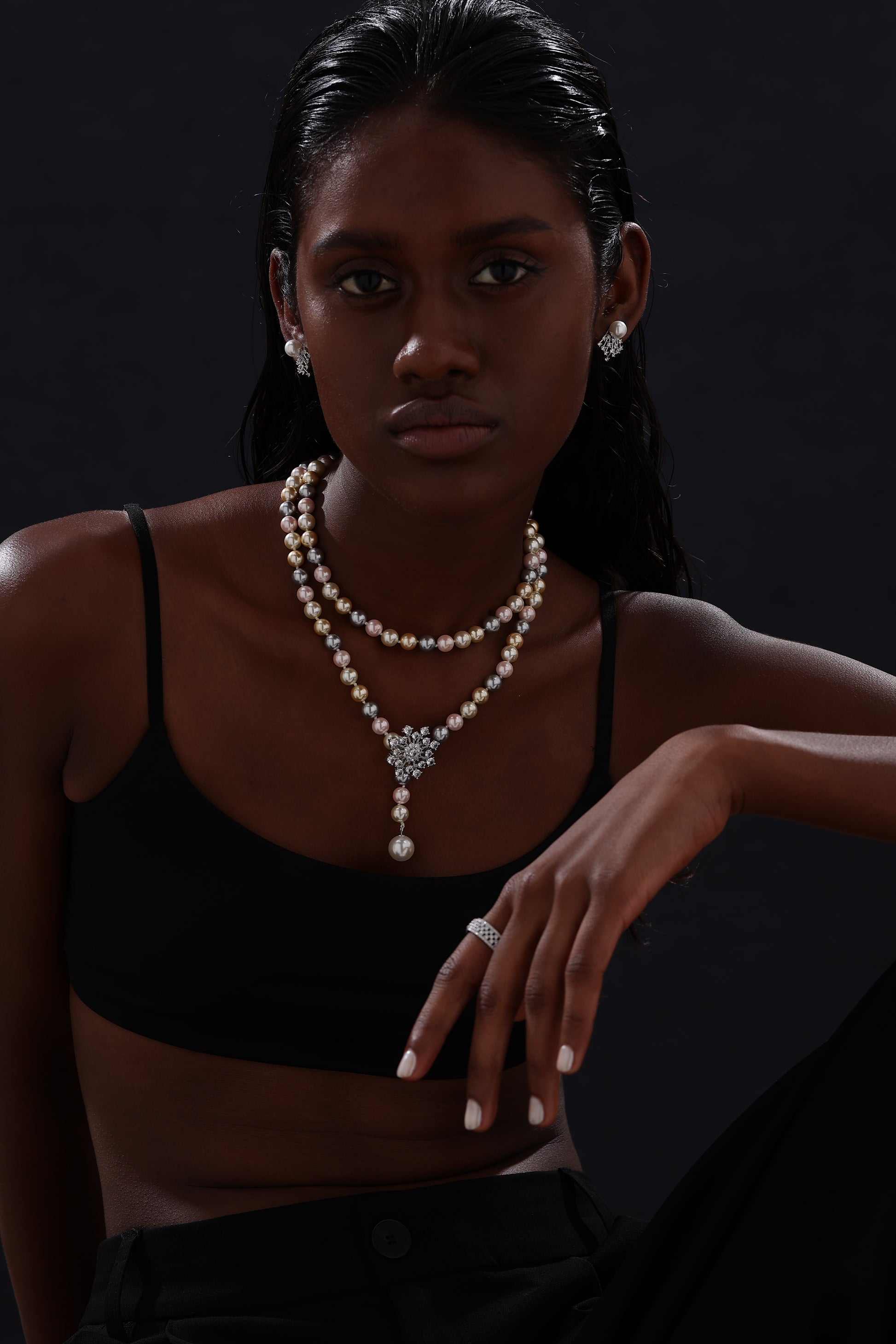Snow Flower Pearl Drop Necklace - 4 Ways to Wear - Multicolour - Long Necklace - ONNNIII
