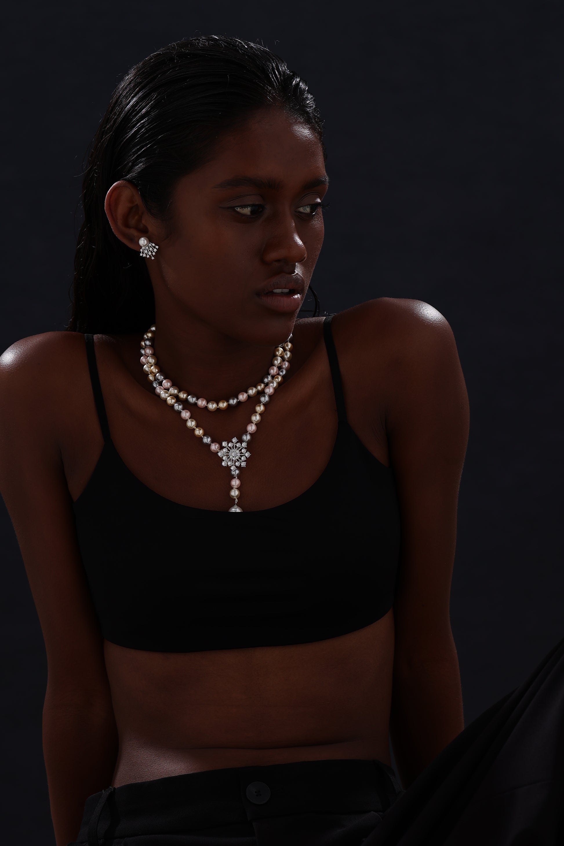 Snow Flower Pearl Drop Necklace - 4 Ways to Wear - Multicolour - Long Necklace - ONNNIII