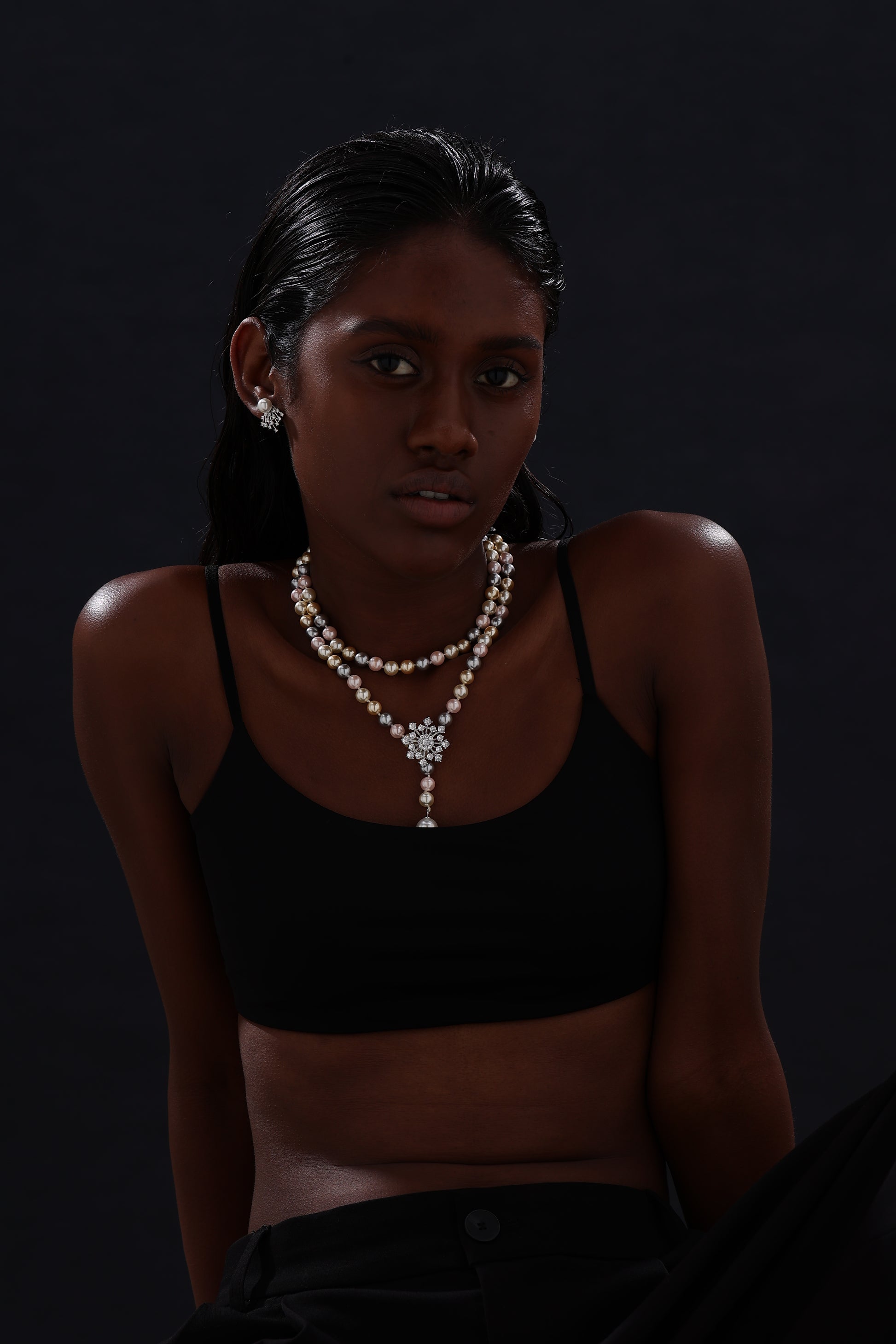 Snow Flower Pearl Drop Necklace - 4 Ways to Wear - Multicolour - Long Necklace - ONNNIII
