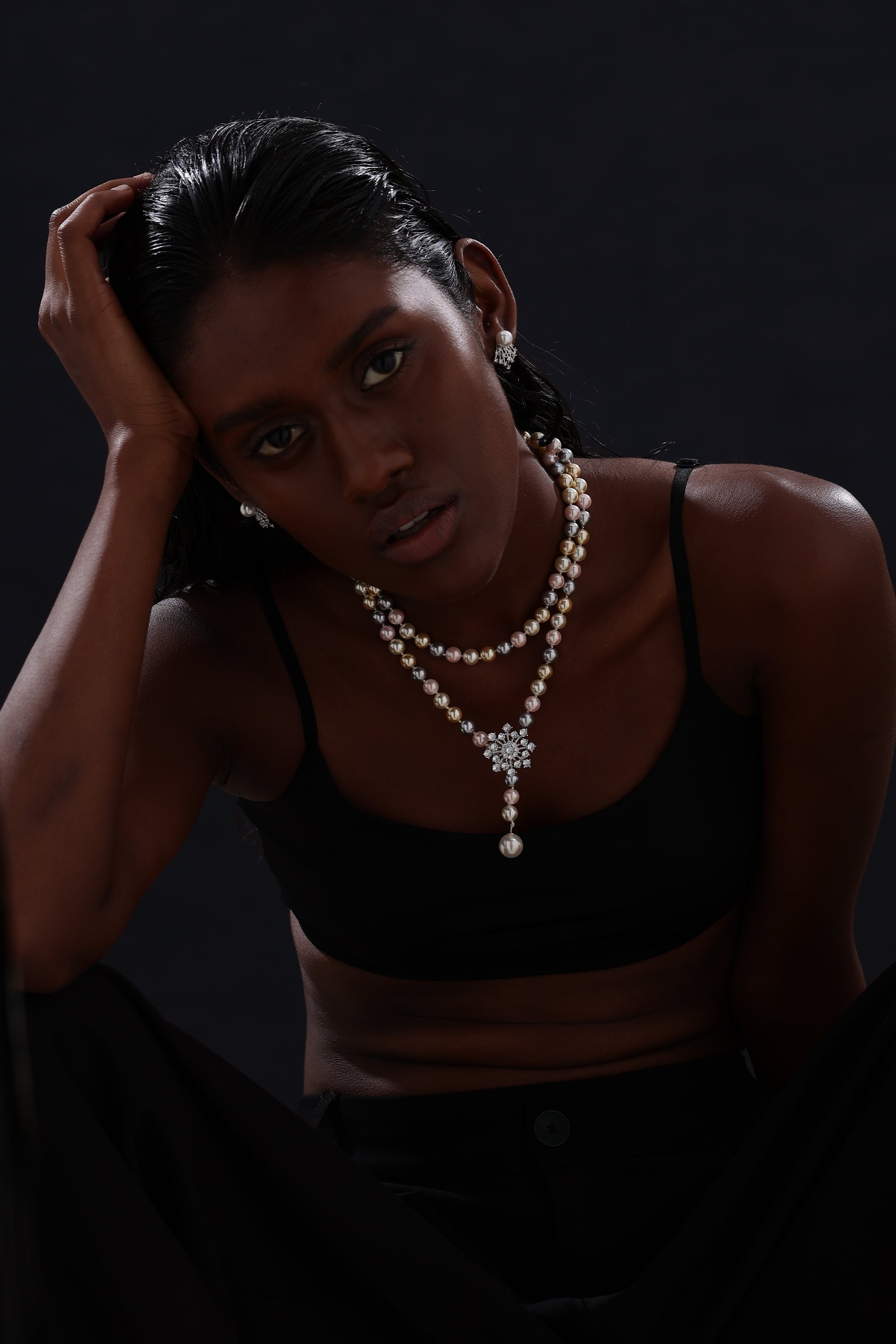 Snow Flower Pearl Drop Necklace - 4 Ways to Wear - Multicolour - Long Necklace - ONNNIII
