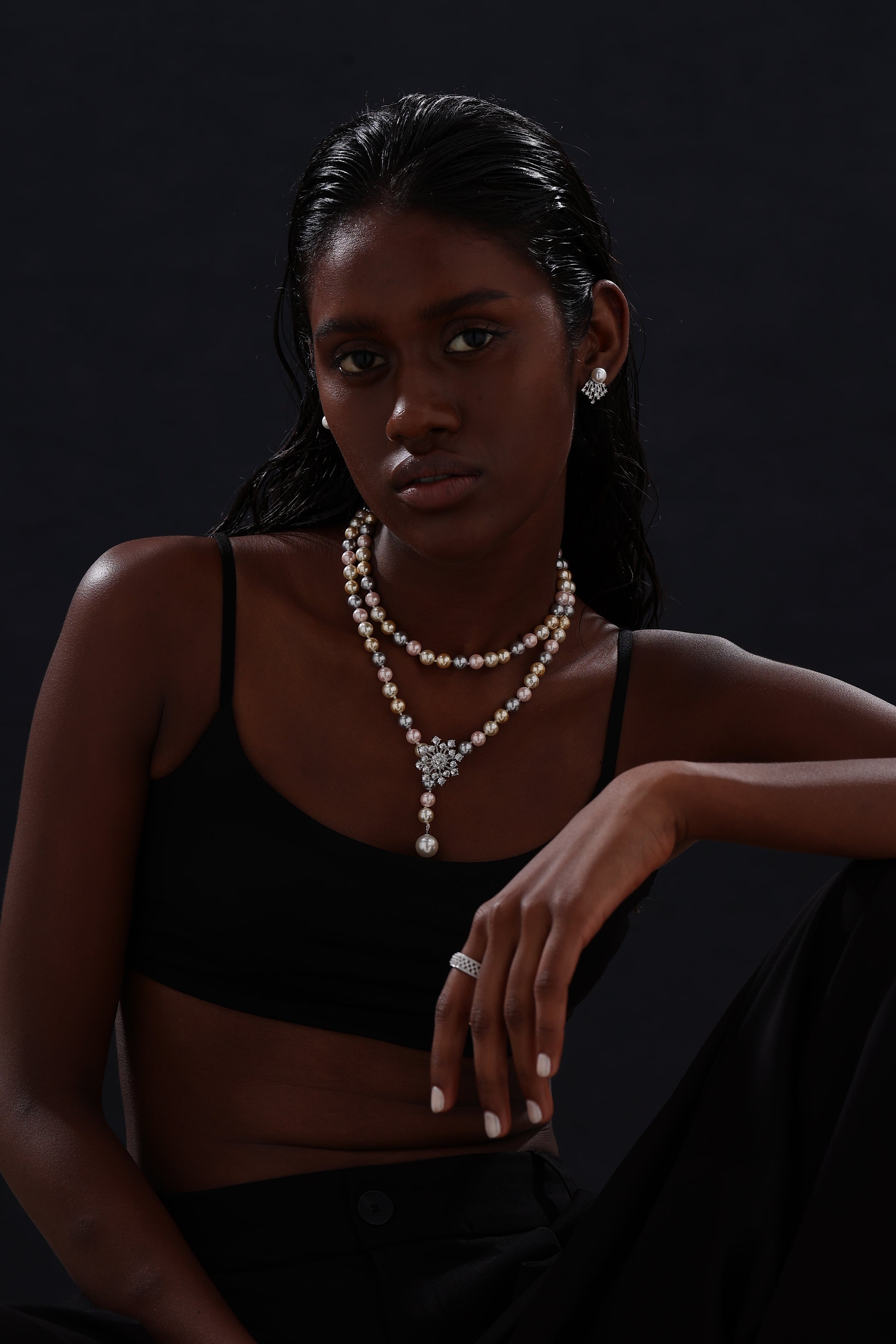Snow Flower Pearl Drop Necklace - 4 Ways to Wear - Multicolour - Long Necklace - ONNNIII