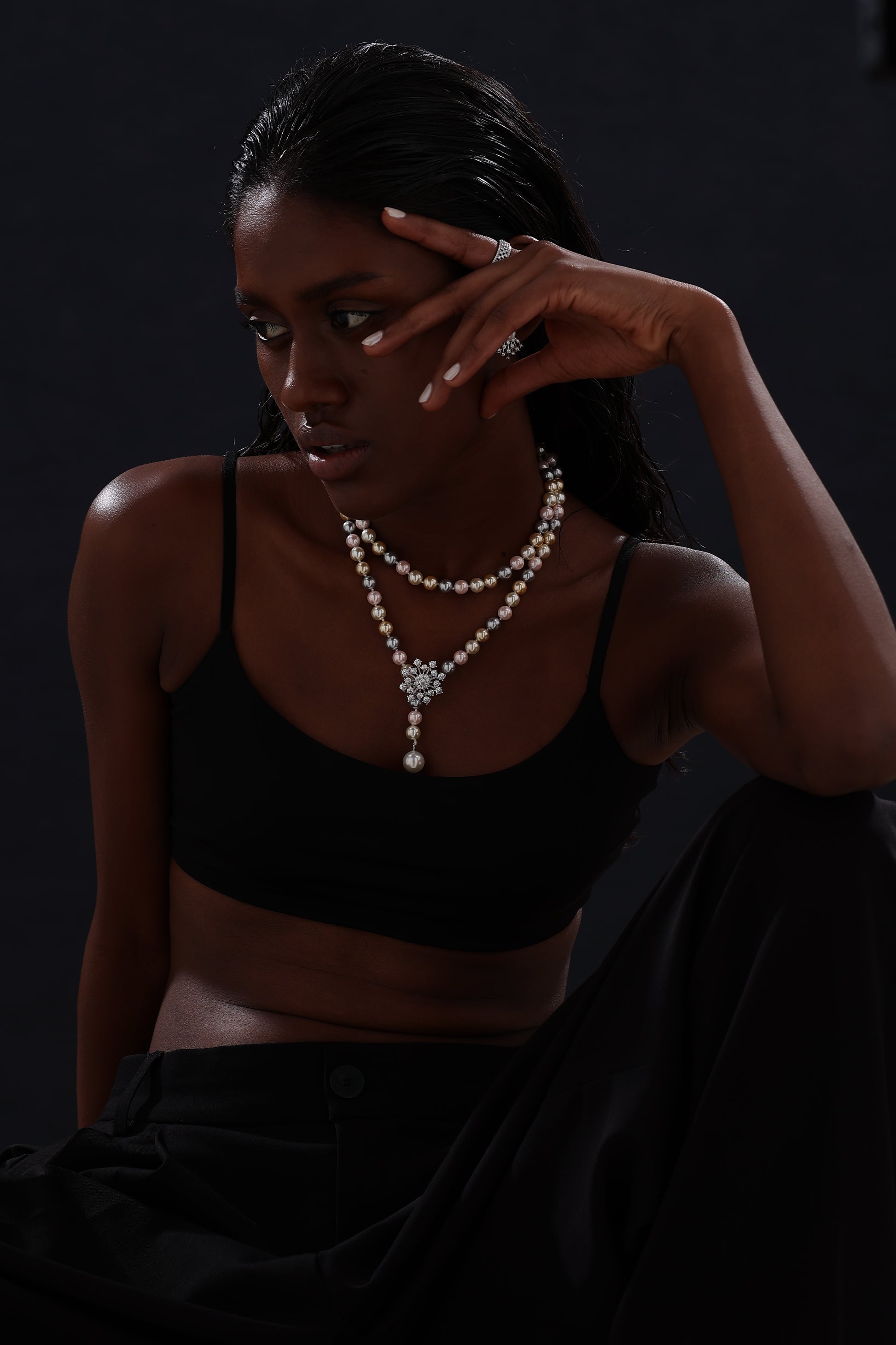 Snow Flower Pearl Drop Necklace - 4 Ways to Wear - Multicolour - Long Necklace - ONNNIII