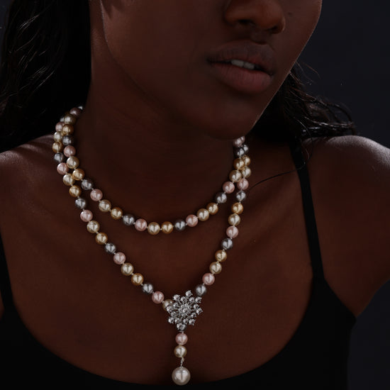 Snow Flower Pearl Drop Necklace - 4 Ways to Wear - Multicolour - Long Necklace - ONNNIII