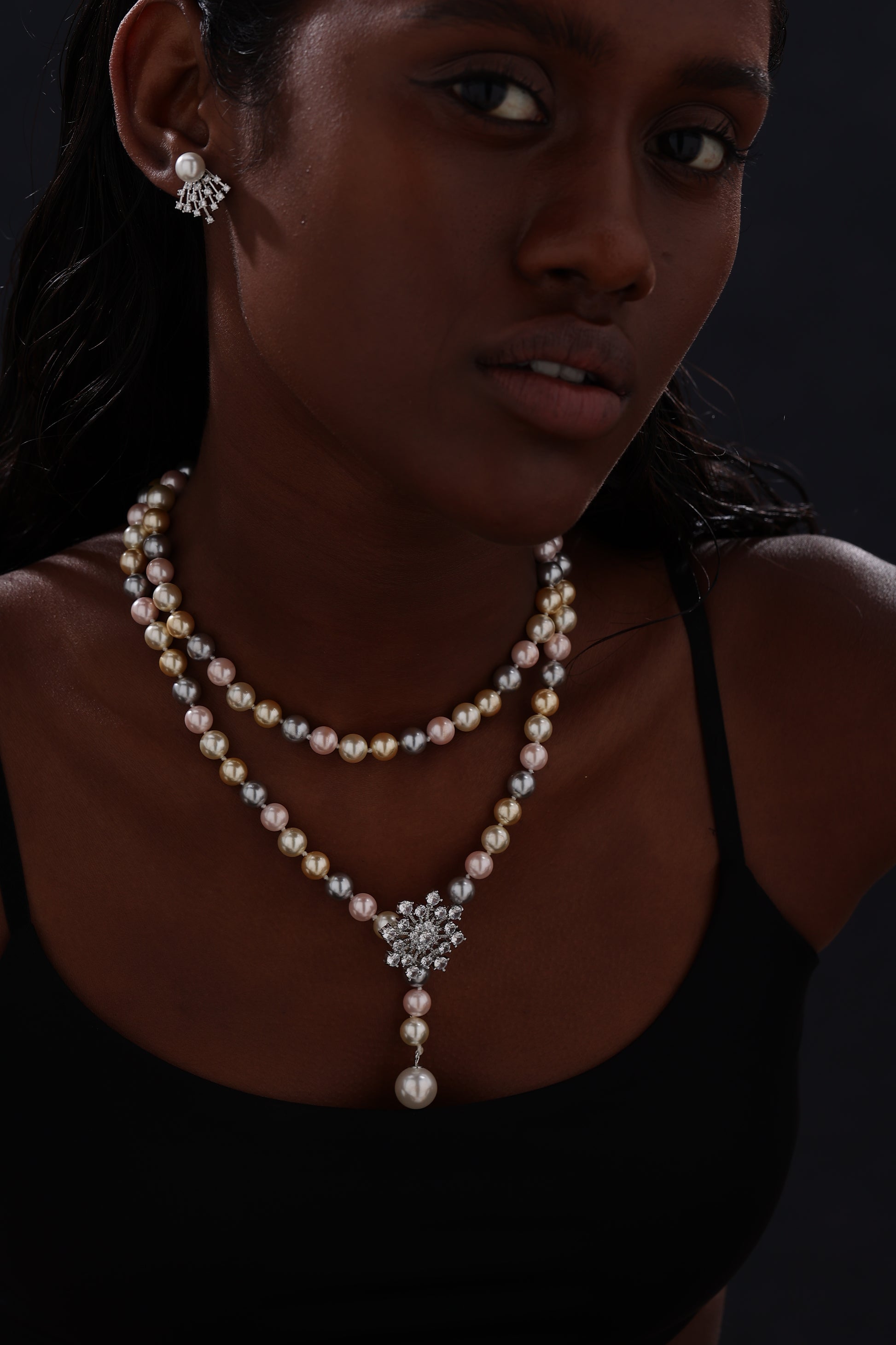 Snow Flower Pearl Drop Necklace - 4 Ways to Wear - Multicolour - Long Necklace - ONNNIII