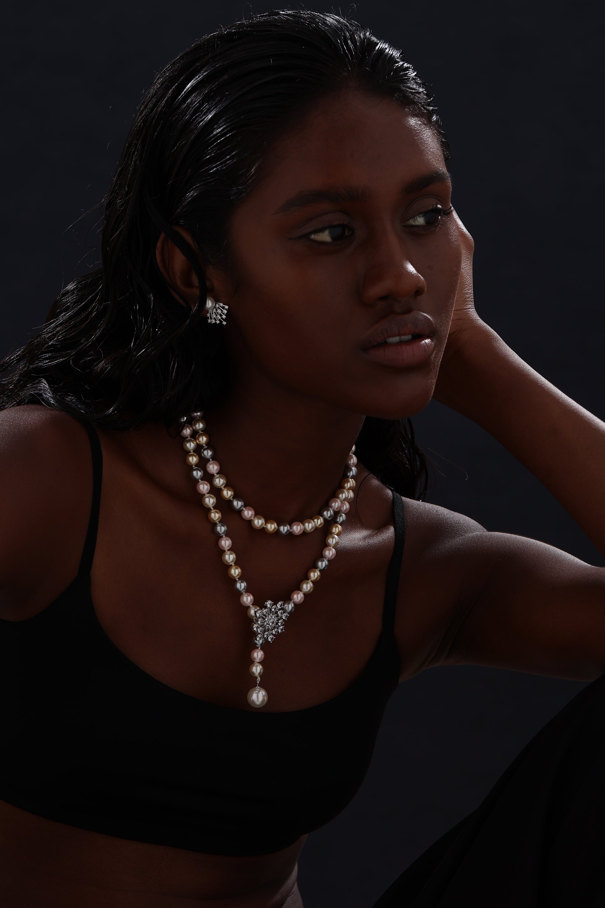 Snow Flower Pearl Drop Necklace - 4 Ways to Wear - Multicolour - Long Necklace - ONNNIII