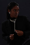 Snow Flower Pearl Drop Necklace - 4 Ways to Wear - White - Long Necklace - ONNNIII
