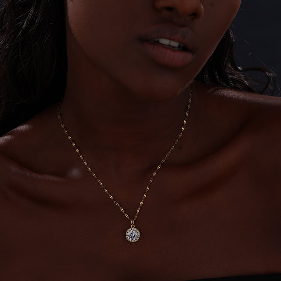 Halo Round Cut CZ Pendant Necklace - Necklace - ONNNIII
