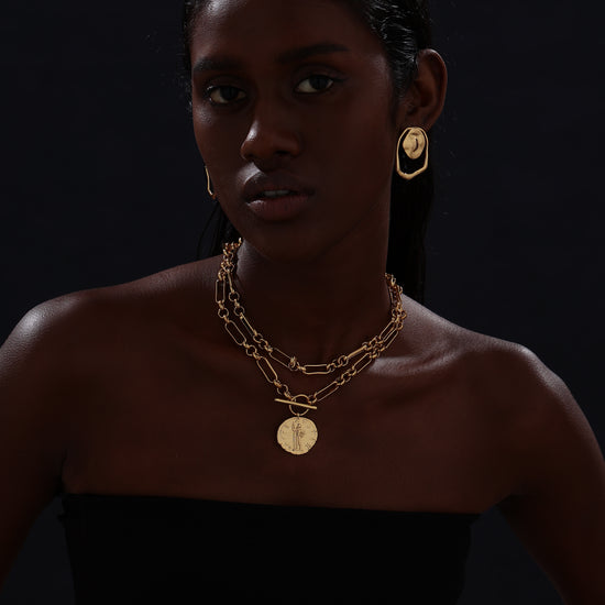 T-bar Curb Chain Necklace with Ancient Coin - Unisex - Necklace - ONNNIII