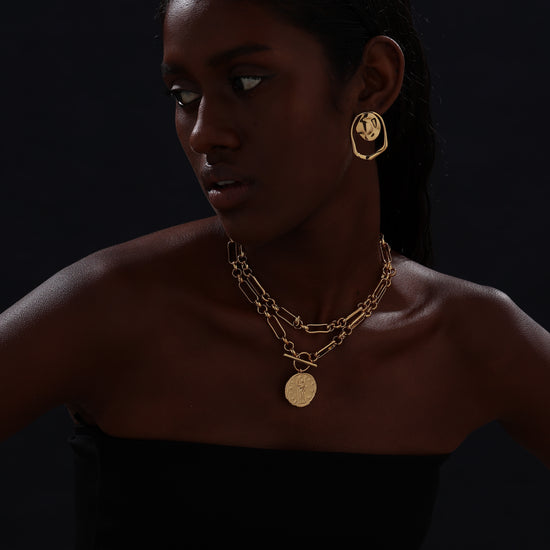 T-bar Curb Chain Necklace with Ancient Coin - Unisex - Necklace - ONNNIII