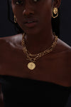 T-bar Curb Chain Necklace with Ancient Coin - Unisex - Necklace - ONNNIII