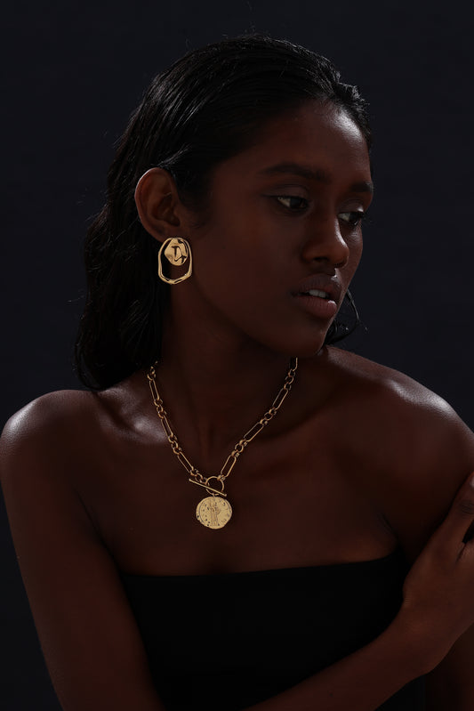 T-bar Curb Chain Necklace with Ancient Coin - Unisex - Necklace - ONNNIII