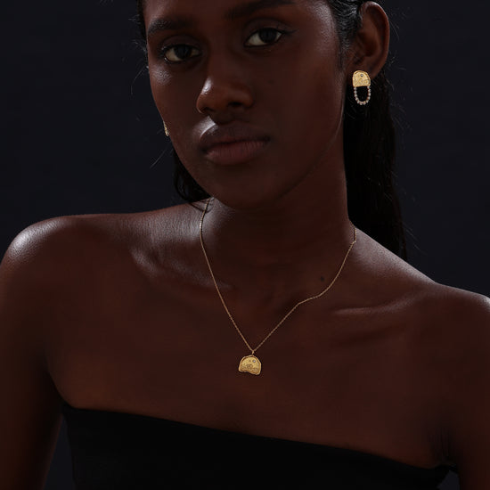 Textured Half Moon Star Ocean Pendant Necklace - 18K Gold Vermeil - Necklace - ONNNIII