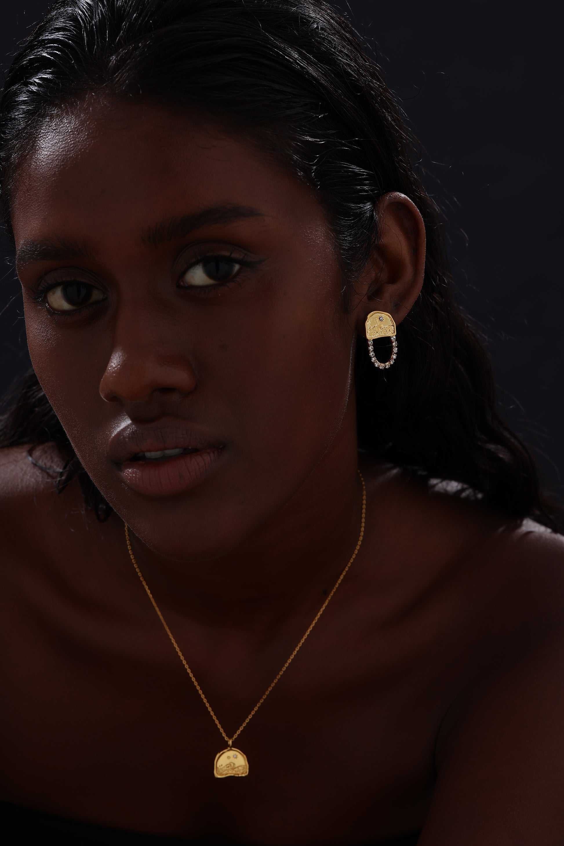 Textured Half Moon Star Ocean Drop Earrings - Earrings - ONNNIII