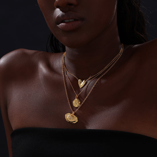 Textured Evil Eye Pendant Necklace - 18K Gold Vermeil - Necklace - ONNNIII