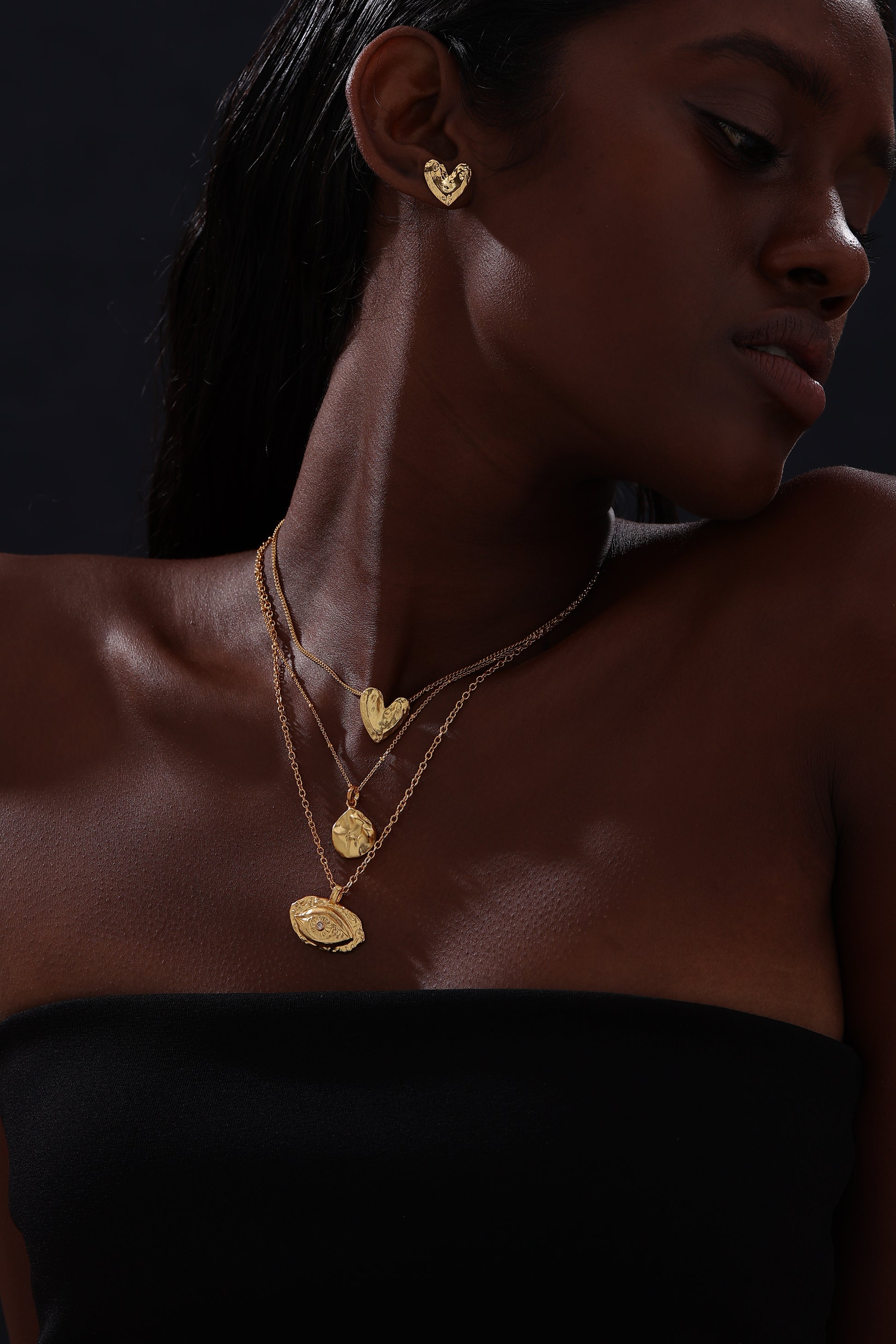Textured Heart Pendant Necklace - Necklace - ONNNIII