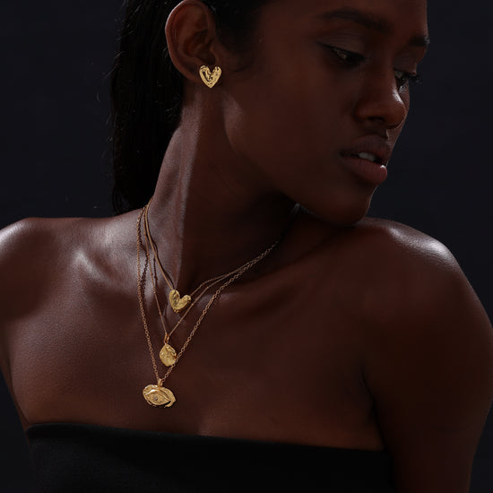 Textured Evil Eye Pendant Necklace - 18K Gold Vermeil - Necklace - ONNNIII
