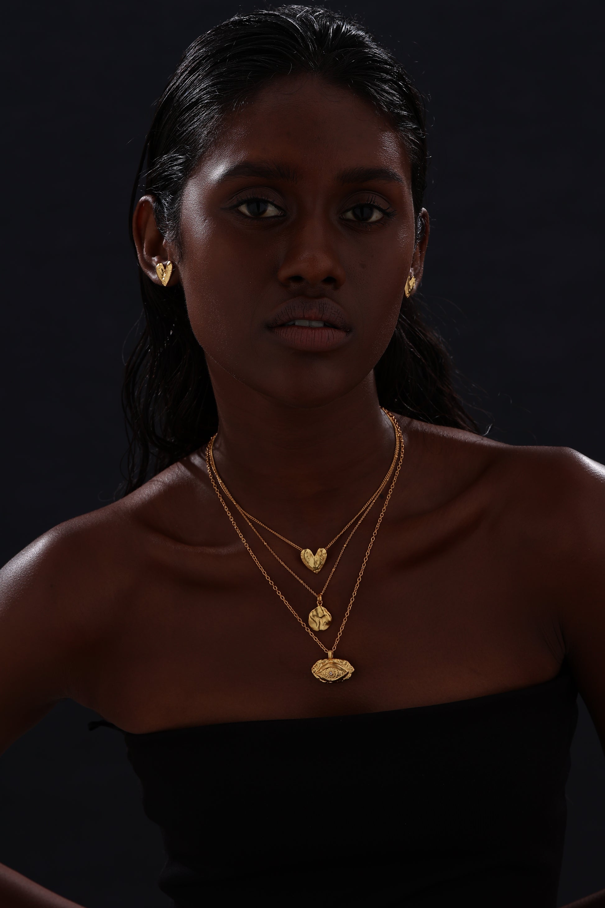 Textured Evil Eye Pendant Necklace - 18K Gold Vermeil - Necklace - ONNNIII