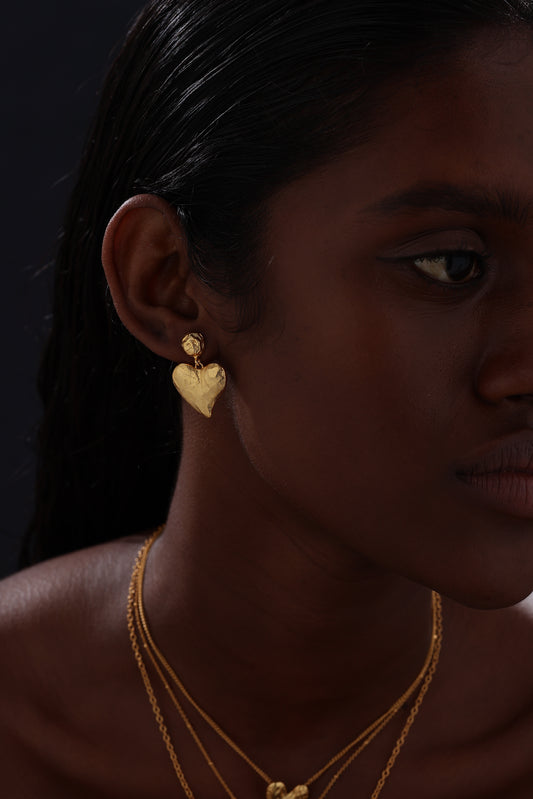 Textured Heart Drop Earrings - 18K Gold Plated - Earrings - ONNNIII