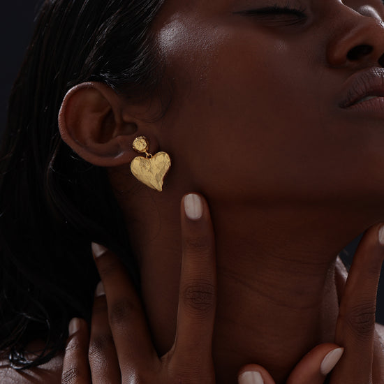 Textured Heart Drop Earrings - Earrings - ONNNIII