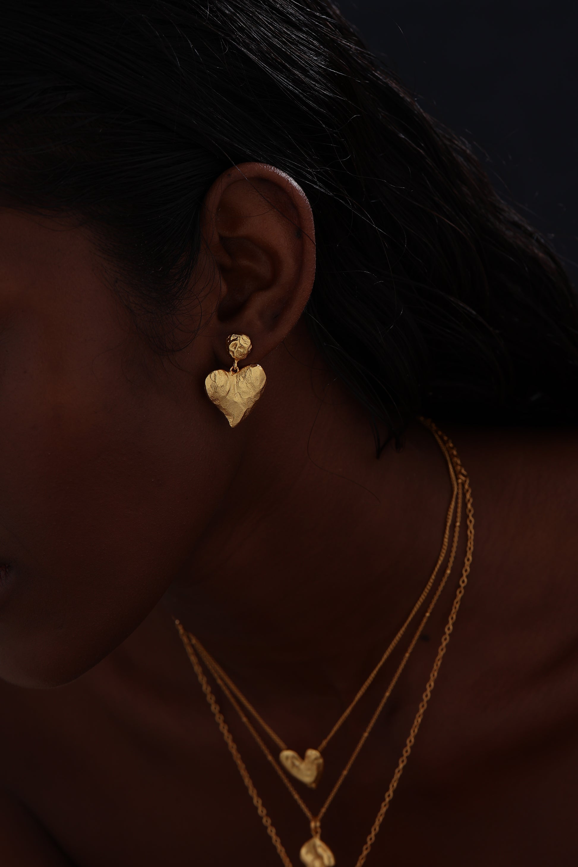 Textured Heart Drop Earrings - Earrings - ONNNIII