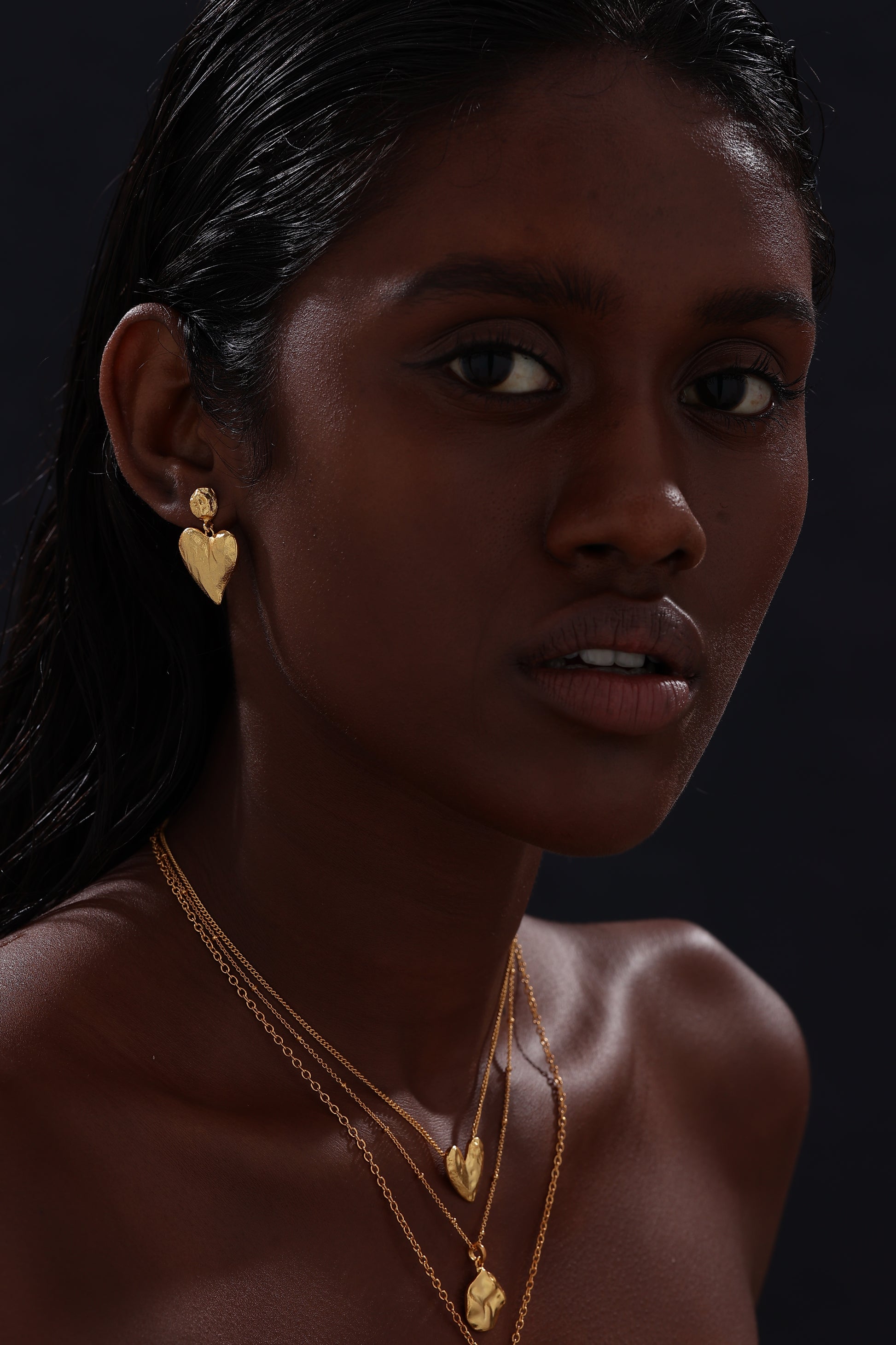 Textured Heart Drop Earrings - Earrings - ONNNIII