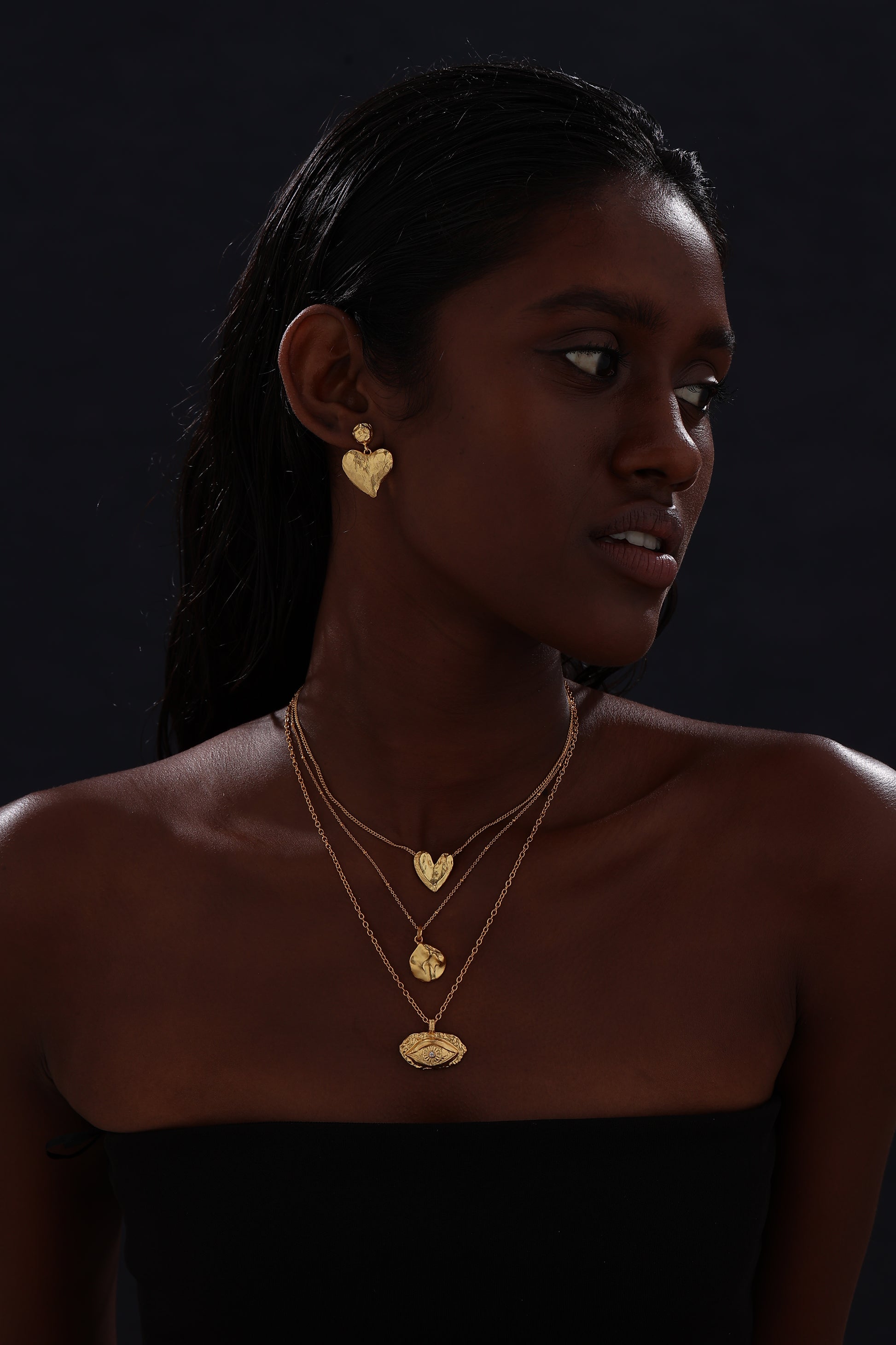Textured Heart Drop Earrings - Earrings - ONNNIII