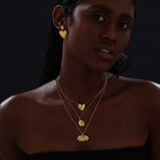 Textured Heart Drop Earrings - Earrings - ONNNIII