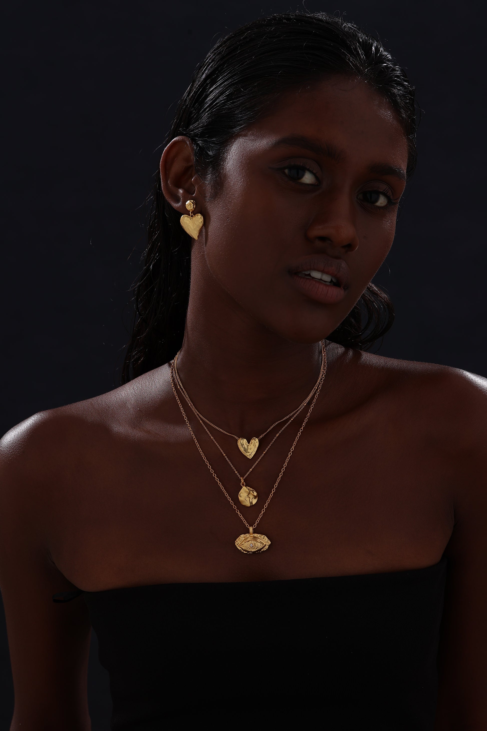 Textured Heart Drop Earrings - Earrings - ONNNIII