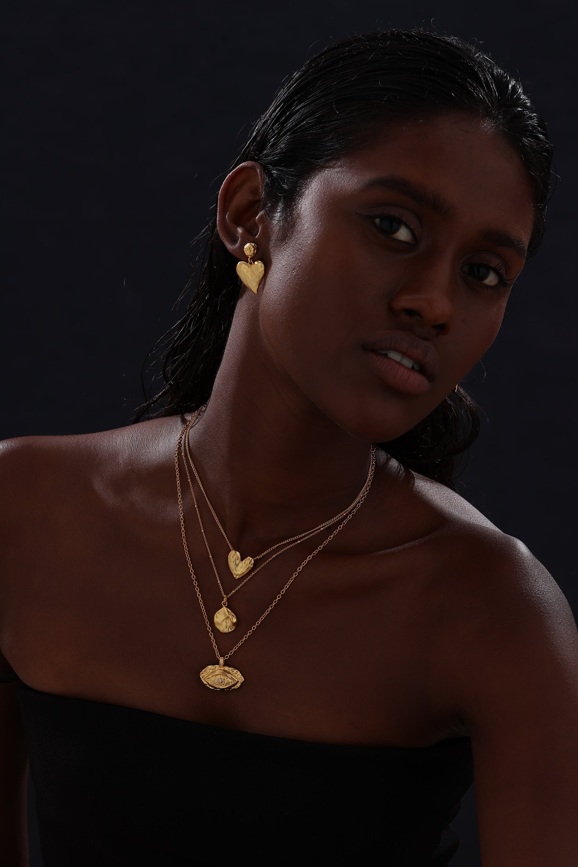 Textured Heart Drop Earrings - Earrings - ONNNIII