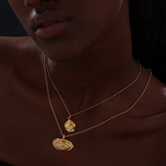 Textured Evil Eye Pendant Necklace - 18K Gold Vermeil - Necklace - ONNNIII