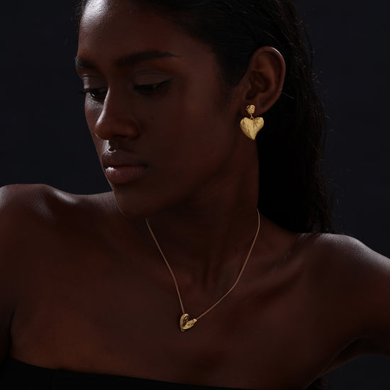 Textured Heart Drop Earrings - Earrings - ONNNIII