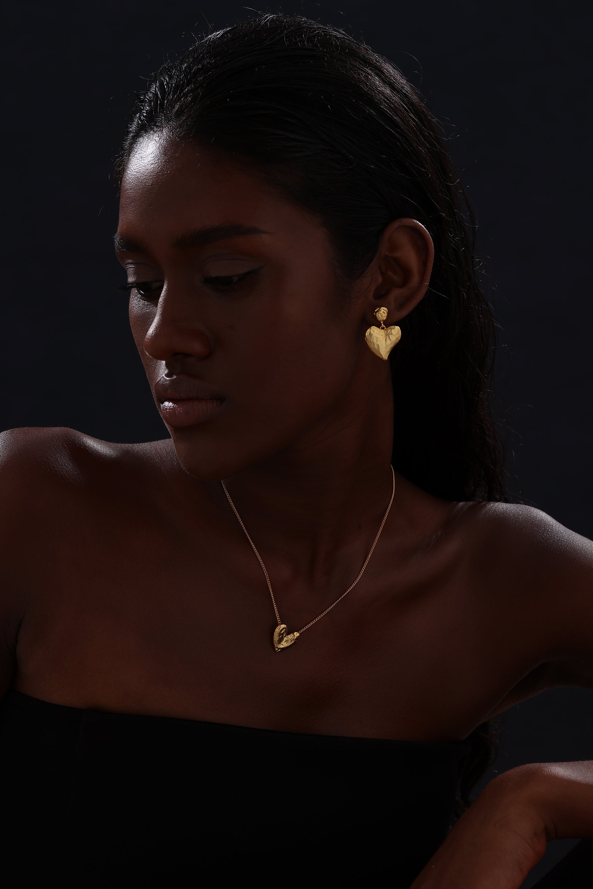 Textured Heart Drop Earrings - Earrings - ONNNIII