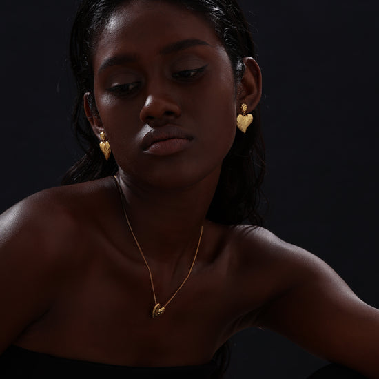 Textured Heart Drop Earrings - Earrings - ONNNIII