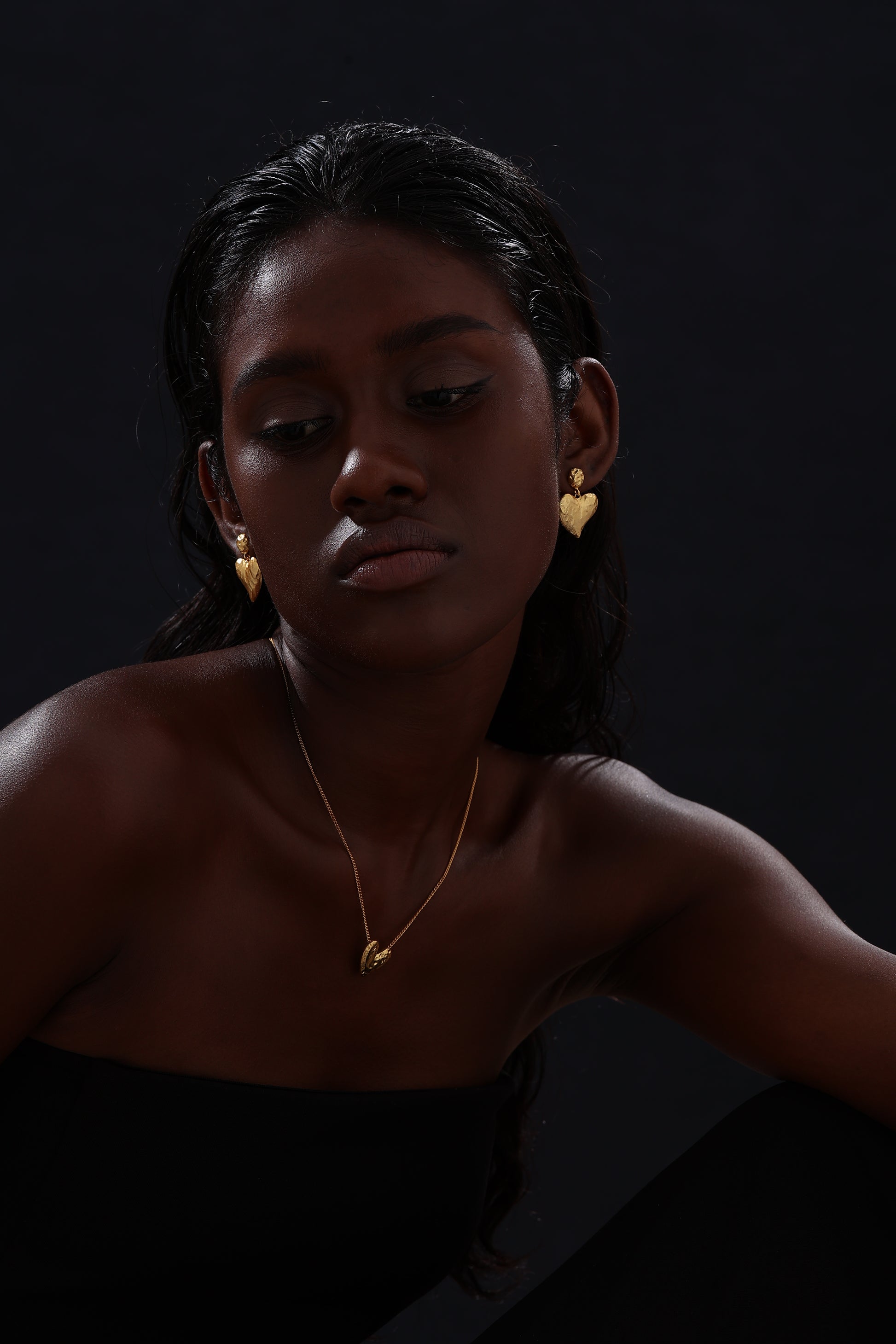 Textured Heart Drop Earrings - Earrings - ONNNIII