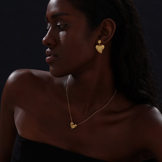 Textured Heart Drop Earrings - Earrings - ONNNIII